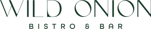 The image shows the text "Wild Onion Bistro & Bar" in a stylized font.