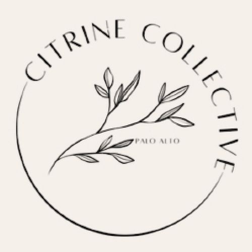 Logo with the text "Citrine Collective" and "Palo Alto," featuring a simple line drawing of a leafy branch in a circle.